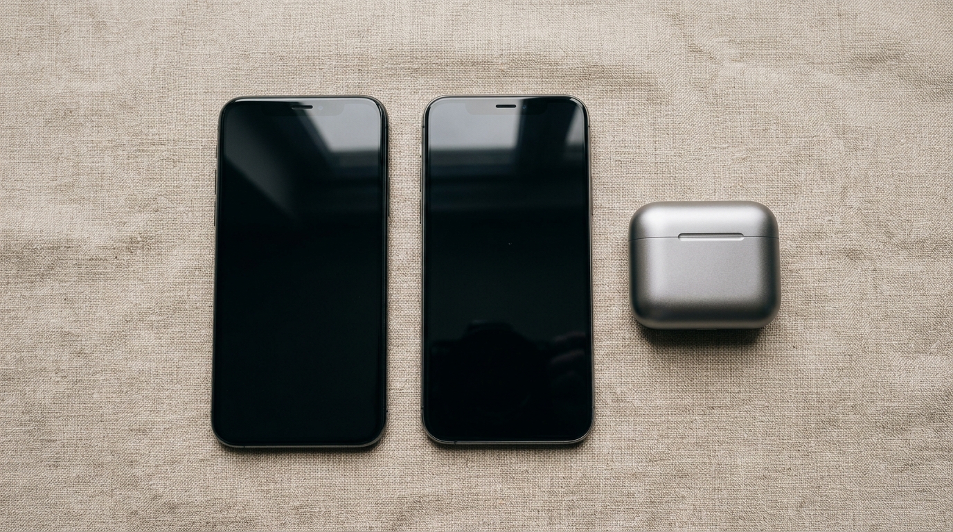 Moderna smartphones och surfplattor arrangerade på ett arbetsbord